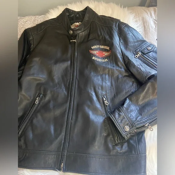 Harley-Davidson Sz L Men’s Black Leather Winged Jacket - Picture 1 of 15